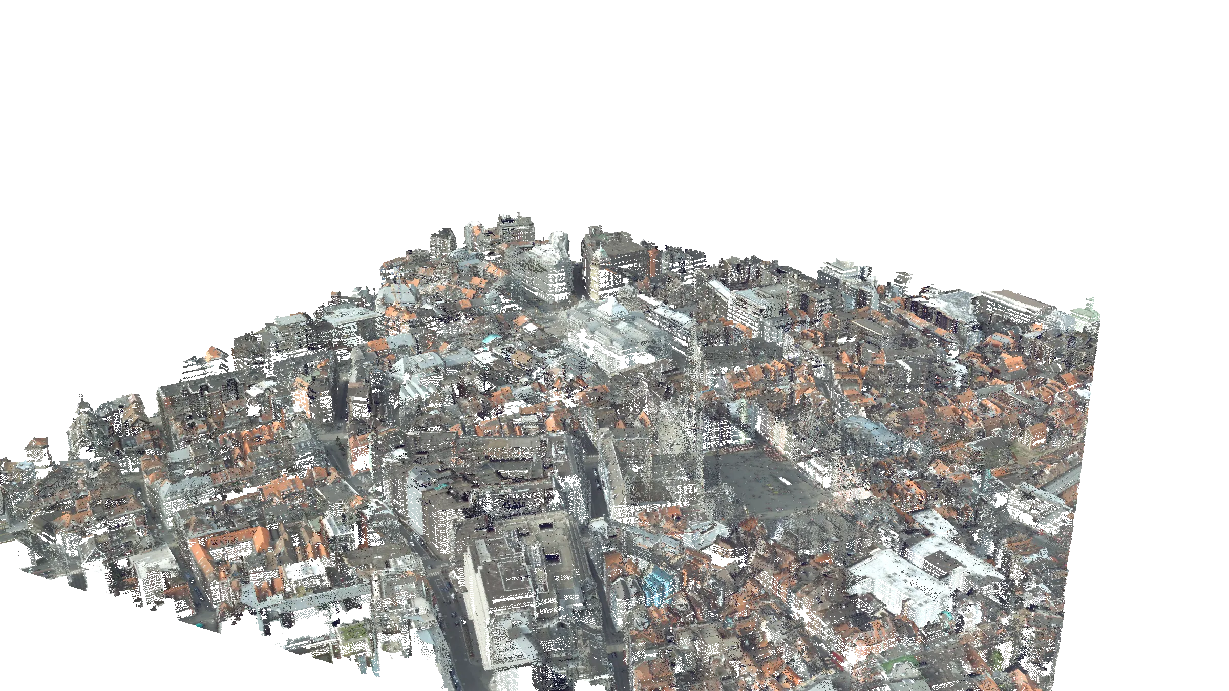 Aerial LiDAR point cloud of Brussels city centre, coloured from aerial imagery